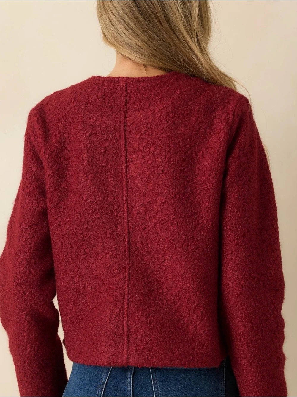 entro Burgundy Textured Cropped Blazer Jacket